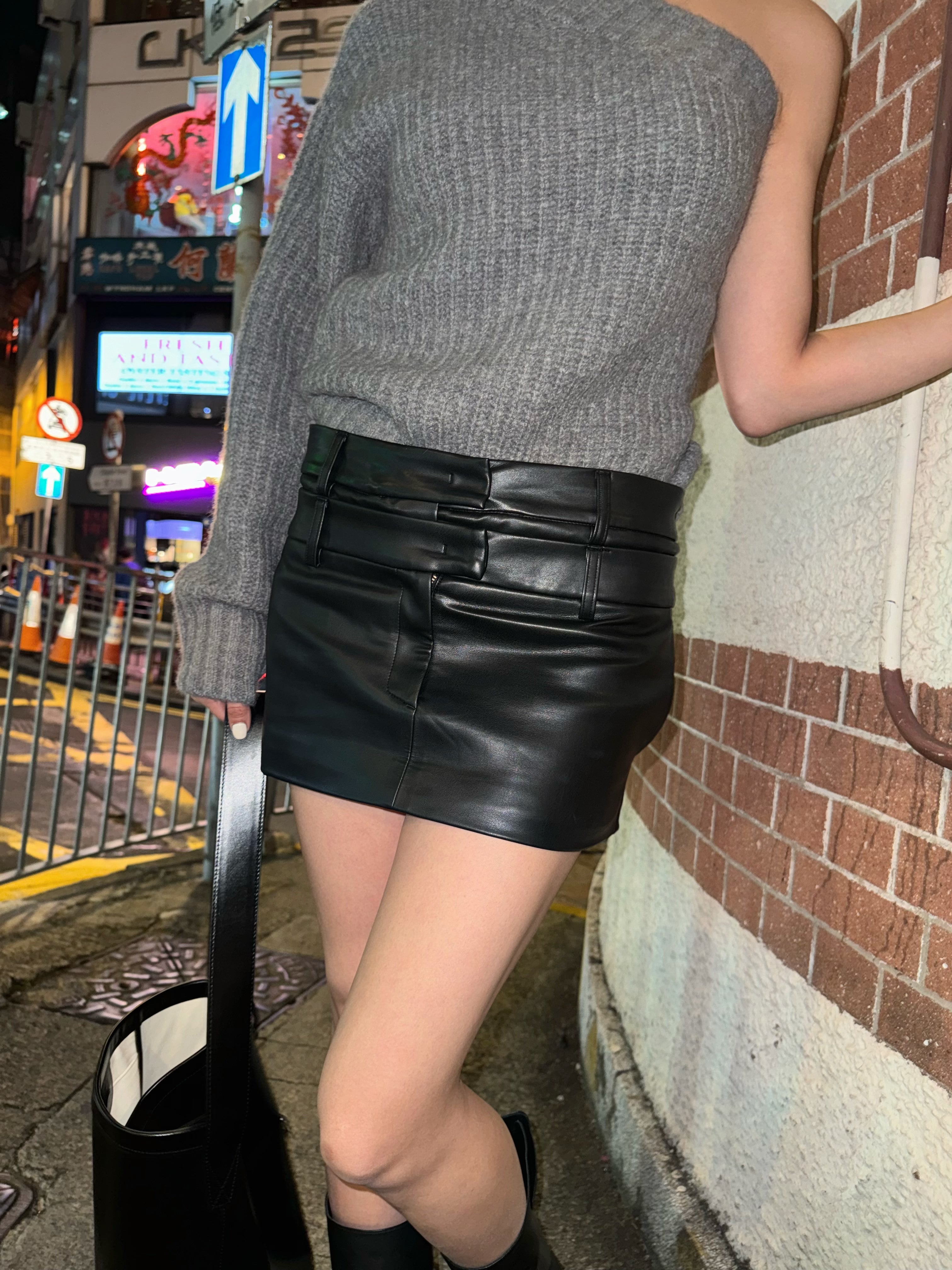 Low Double Eco Leather Skirt