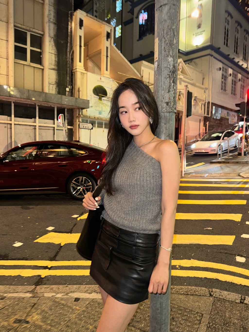 Low Double Eco Leather Skirt