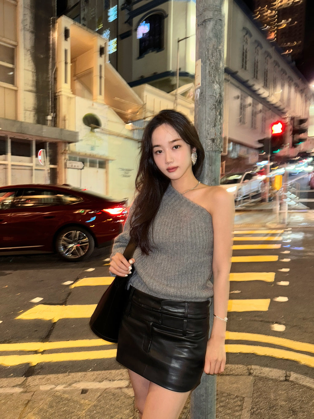 Low Double Eco Leather Skirt