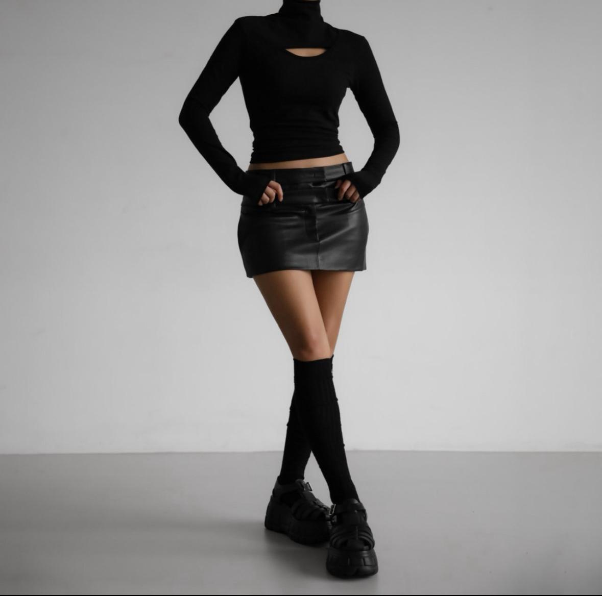 Low Double Eco Leather Skirt