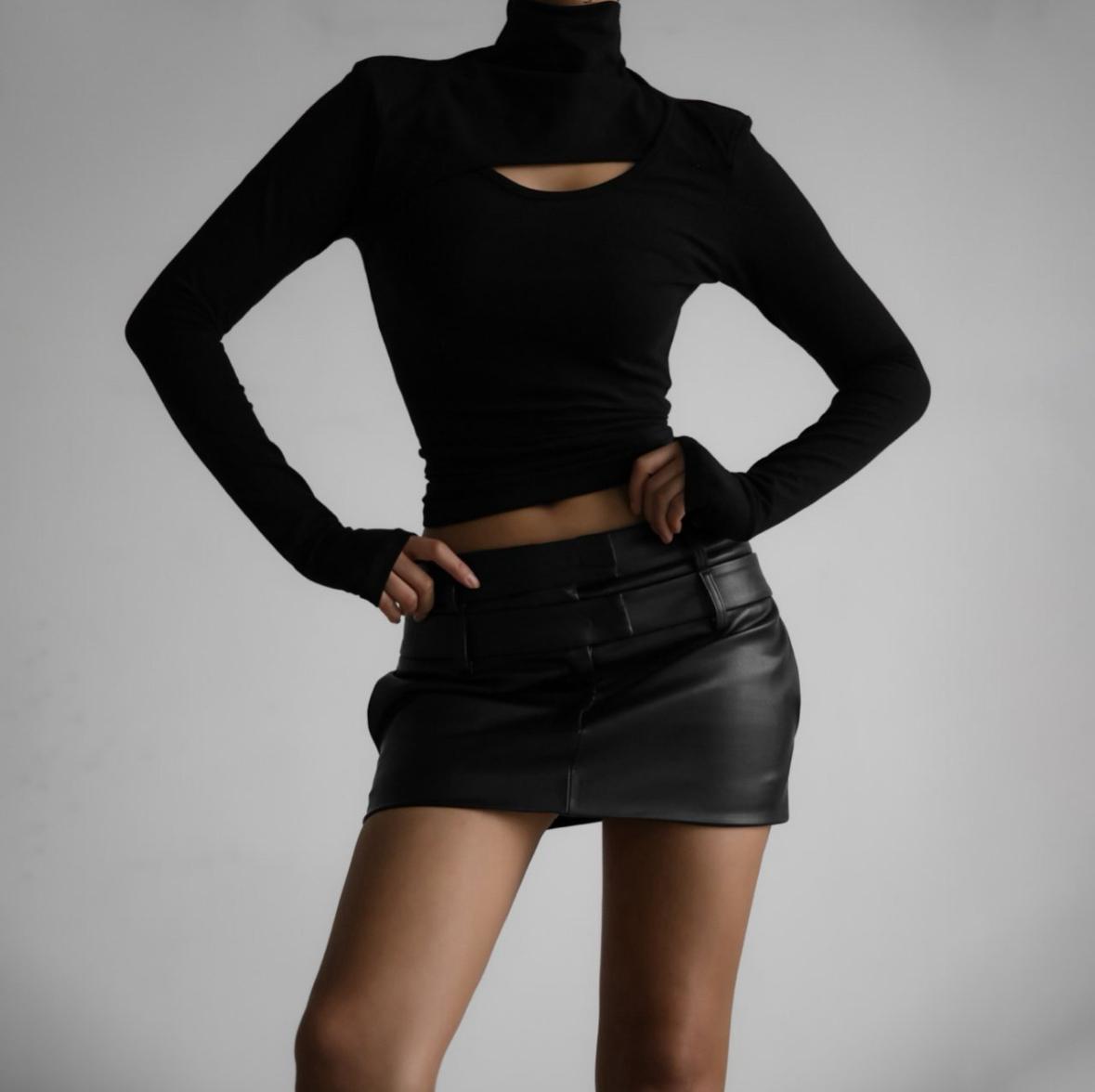 Low Double Eco Leather Skirt