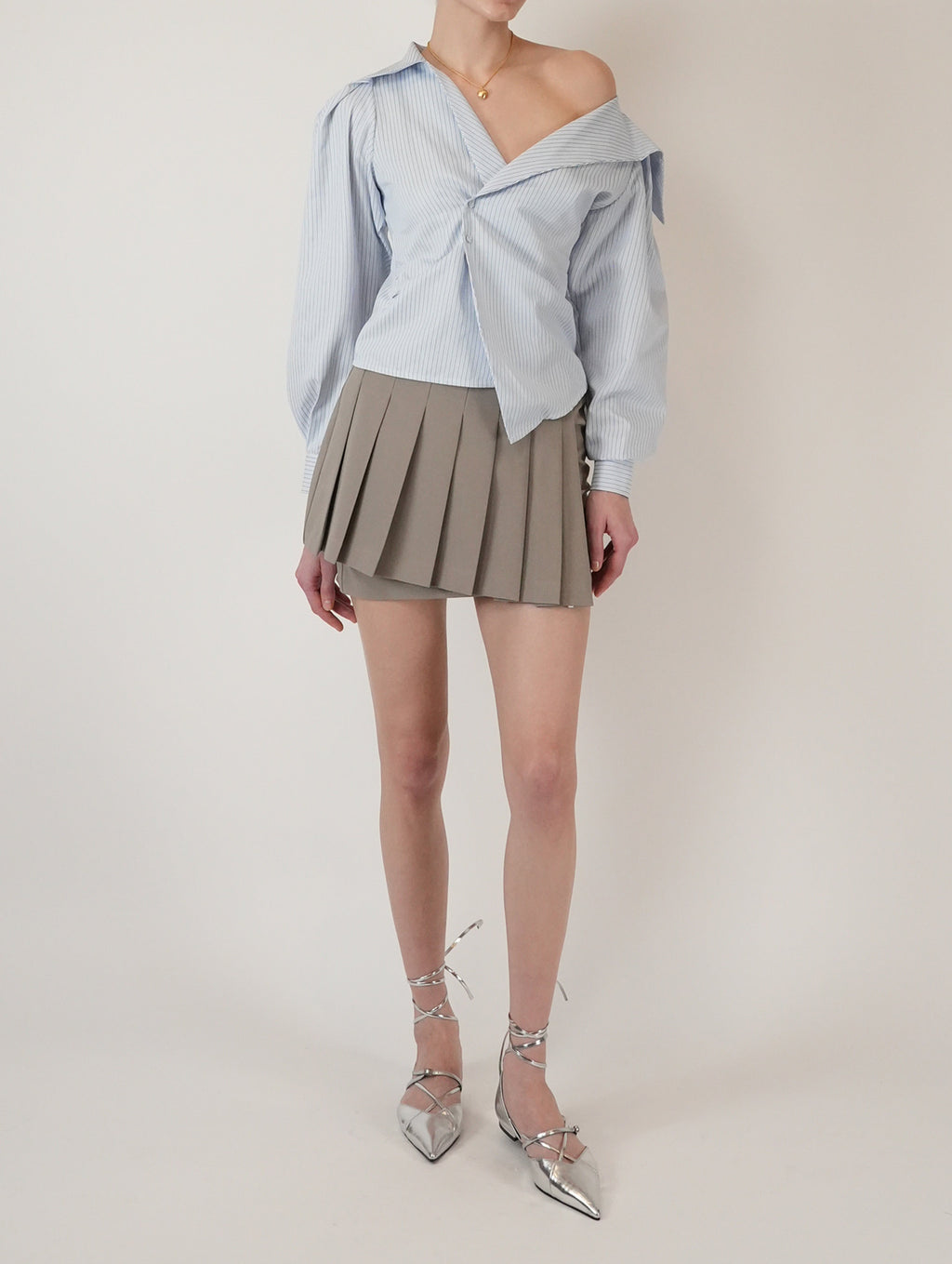 Pleats Layer Clip Miniskirt