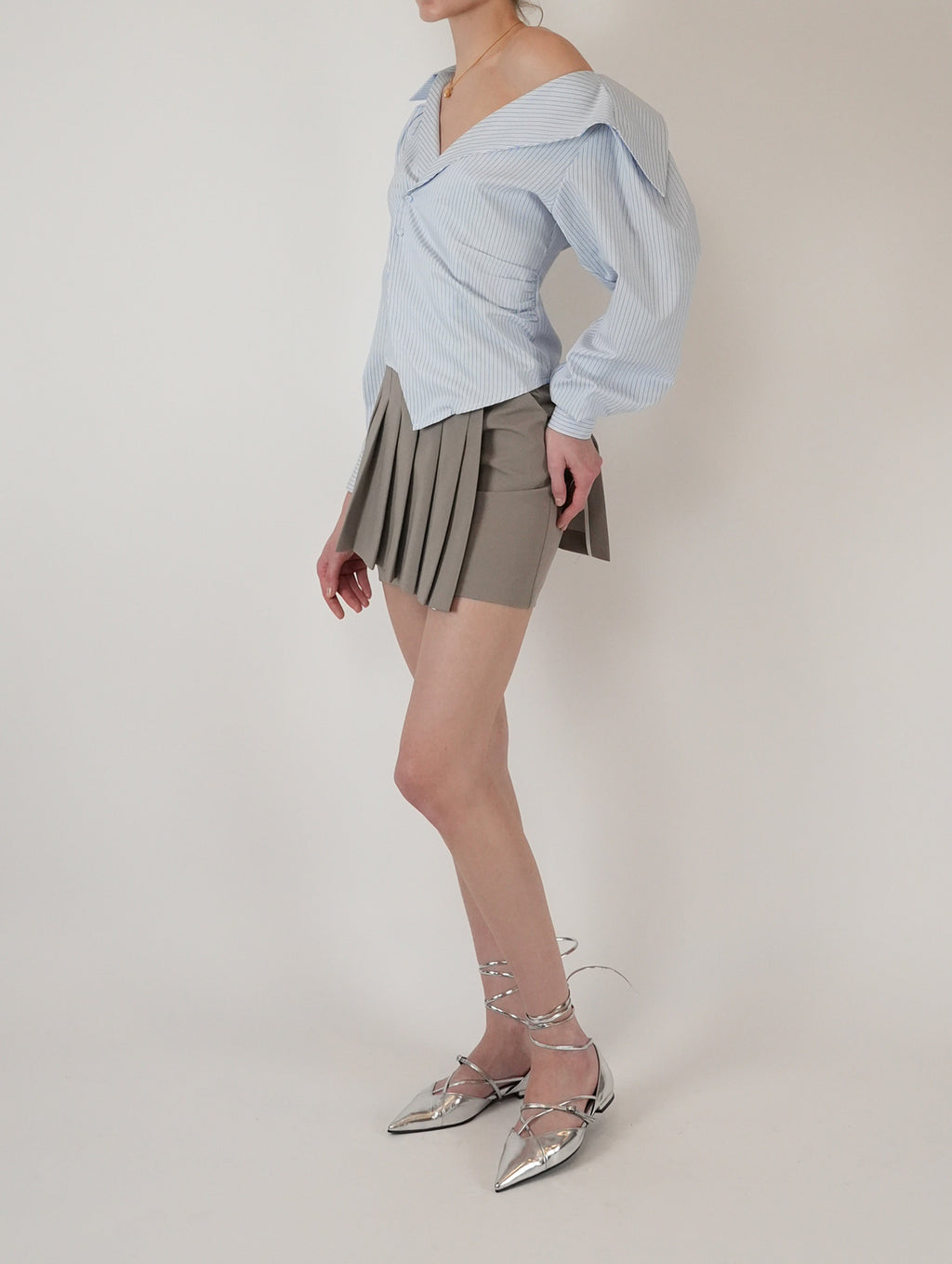 Pleats Layer Clip Miniskirt